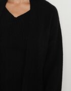 j&x Compleu Negru Tricotat cu Lână Cardigan Lung și Rochie cu Dungi Falandrea