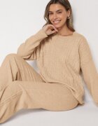 j&x Compleu Tricotat Bej cu Bumbac și Lână Pantaloni și Pulover Împletit Errela
