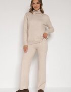 j&x Compleu tricotat bej deschis cu Lână și Bumbac Pantaloni și Pulover cu guler înalt Errele