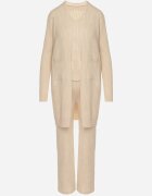j&x Compleu tricotat bej deschis din bumbac pantaloni vestă și cardigan lung Meviravia