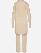 j&x Compleu tricotat bej deschis din bumbac pantaloni vestă și cardigan lung Meviravia
