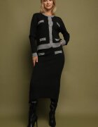 j&x Compleu Tricotat Gri cu Bumbac Cardigan și Fustă Amantta