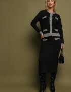 j&x Compleu Tricotat Gri cu Bumbac Cardigan și Fustă Amantta