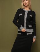 j&x Compleu Tricotat Gri cu Bumbac Cardigan și Fustă Amantta