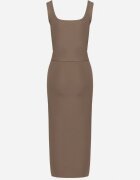 j&x Compleu Verde din Tricot Reiat Top cu Bretele Late și Fustă cu Șliț pe Lateral Uola
