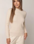 j&x Cu guler înalt minimalist cu lână și manșete striate Jazuria Bej