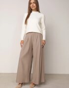 j&x Cu guler înalt minimalist cu lână și manșete striate Jazuria Bej deschis