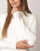 j&x Cu guler înalt minimalist cu lână și manșete striate Jazuria Bej deschis