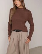 j&x Cu guler înalt minimalist cu lână și manșete striate Jazuria Maro