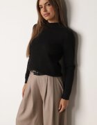 j&x Cu guler înalt minimalist cu lână și manșete striate Jazuria Negru
