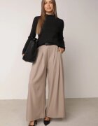j&x Cu guler înalt minimalist cu lână și manșete striate Jazuria Negru
