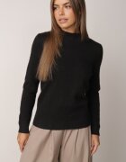 j&x Cu guler înalt minimalist cu lână și manșete striate Jazuria Negru