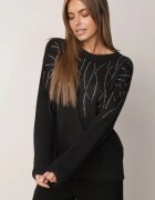 j&x Elegant Pulover cu lână decorat cu zirconii Witra Negru
