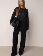 j&x Elegant Pulover cu lână decorat cu zirconii Witra Negru