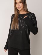 j&x Elegant Pulover cu lână decorat cu zirconii Witra Negru