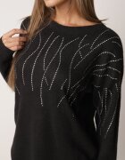 j&x Elegant Pulover cu lână decorat cu zirconii Witra Negru