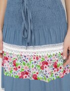 j&x Fustă Alb-Albastră Cloș Din bumbac Cu elastic în talie Decorată cu dantelă Tesaopi