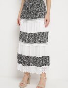 j&x Fustă Negru-Albă cu Flori Mici Croială Cloș Liofara