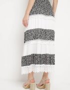 j&x Fustă Negru-Albă cu Flori Mici Croială Cloș Liofara