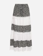j&x Fustă Negru-Albă cu Flori Mici Croială Cloș Liofara
