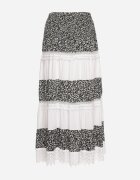 j&x Fustă Negru-Albă cu Flori Mici Croială Cloș Liofara