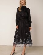 j&x Fustă plisată în croi evazat cu broderie florală Atizin Bleumarin