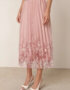 j&x Fustă plisată în croi evazat cu broderie florală Atizin Roz