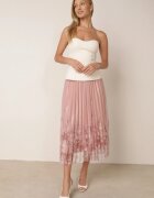 j&x Fustă plisată în croi evazat cu broderie florală Atizin Roz