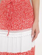 j&x Fustă Roșu-Albă cu Flori Mici cu un Croi Evazat Liofara