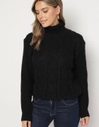 j&x Helancă Neagră cu Lână Relief și Bordură Elastică Miaraia