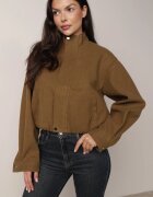 j&x Jachetă bomber de tranziție cu guler tip tunică din lână și bumbac Hanusa Verde