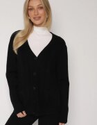 j&x Kardigan Negru cu Bumbac Decorat cu Model Împletit și Buzunare Mevesava