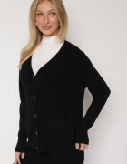 j&x Kardigan Negru cu Bumbac Decorat cu Model Împletit și Buzunare Mevesava