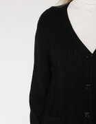 j&x Kardigan Negru cu Bumbac Decorat cu Model Împletit și Buzunare Mevesava