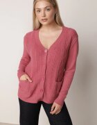 j&x Kardigan roz închis din bumbac decorat cu model împletit și cu buzunare Mevesava