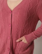 j&x Kardigan roz închis din bumbac decorat cu model împletit și cu buzunare Mevesava