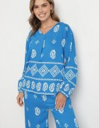 j&x Komplet Albastru în Stil Rustic Bluză Lejeră și Pantaloni din Viscoză Emilaris
