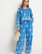 j&x Komplet Albastru în Stil Rustic Bluză Lejeră și Pantaloni din Viscoză Emilaris