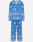 j&x Komplet Albastru în Stil Rustic Bluză Lejeră și Pantaloni din Viscoză Emilaris