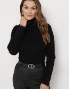 j&x Maletă Pufoasă Neagră cu Lână și Mânecă Lungă Bullame