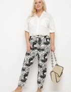 j&x Pantaloni Alb-Negru cu Talie Înaltă cu Buzunare cu Imprimeu Floral Givona