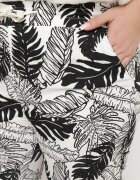 j&x Pantaloni Alb-Negru cu Talie Înaltă cu Buzunare cu Imprimeu Floral Givona