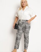 j&x Pantaloni Alb-Negru Regular cu elastic în talie și decolteu abstract Cleava