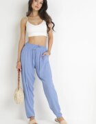 j&x Pantaloni Albaștri cu elastic încrețit în talie și șnur din Viscoză Honori