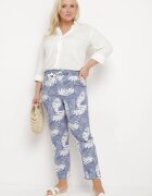 j&x Pantaloni Albastru-Alb cu talie înaltă cu buzunare cu imprimeu floral Givona