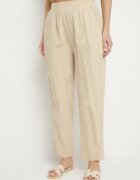 j&x Pantaloni Bej de Bumbac cu Talie Înaltă Vivivara