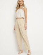 j&x Pantaloni Bej de Bumbac cu Talie Înaltă Vivivara