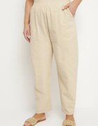 j&x Pantaloni Bej deschis Clasici din bumbac cu elastic în talie Olozi