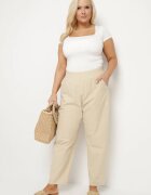 j&x Pantaloni Bej deschis Clasici din bumbac cu elastic în talie Olozi