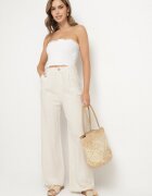 j&x Pantaloni Bej deschis din in și viscoză largi cu elastic în talie Zelzeri